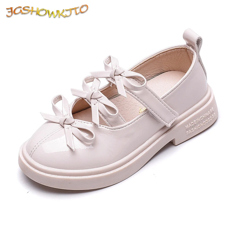 

2021 New Brand Girls Shoes Princess Sweet Middle Big Girl Kids Leather Shoes Bows Bowtie Soft High Quality Children Flats 26-36