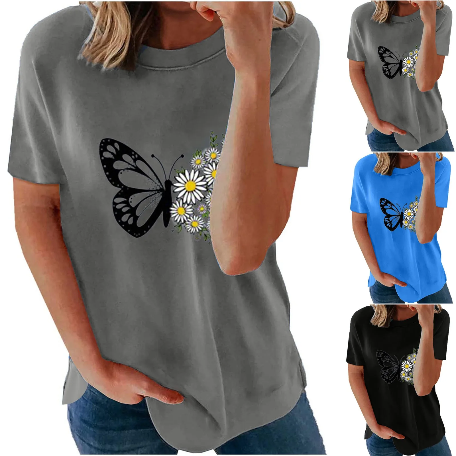 

Fashion Woman Round Neck Short Sleeve Cute Sexy Tops Prints Loose Stripes Crew Neck Oversize Shirt Jumper Blouse Tops 2021