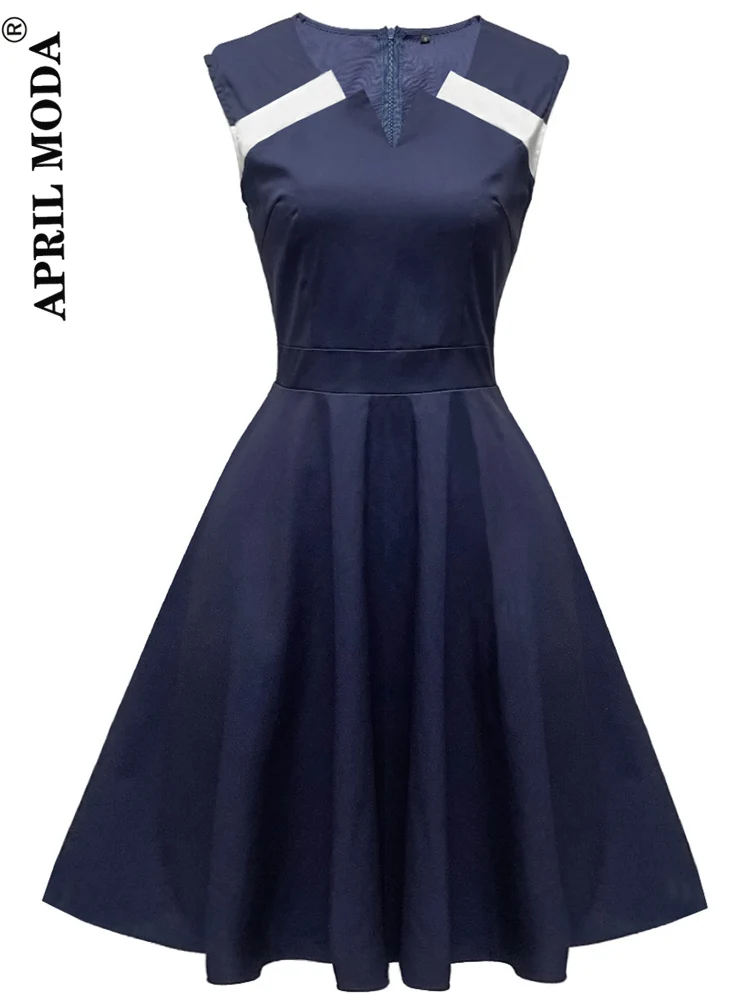 

Women Tunic Flare Dresses Sleeveless V-Neck Party Club Dance Evening Elegant Retro Vintage 50s Pin Up Rockabilly A-Line Dress