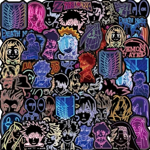 103050pcs neon light anime stickers mix jujutsu kaisen attack on titan stickers diy car phone laptop bike toy sticker for kids free global shipping