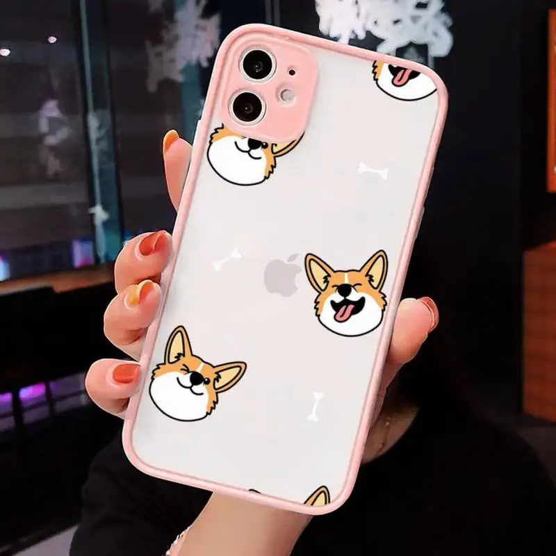 

Corgi Phone Cases Matte transparent For Pink iPhone 12 Mini 11 Pro XR XS Max 7 8 Plus X Back Cover