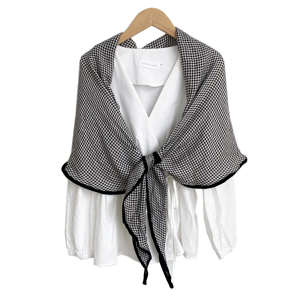 

2022 Женские Накладные воротники, декоративная вязаная большая шаль, накладной воротник, однотонная накидка для шеи, женский съемный воротни...