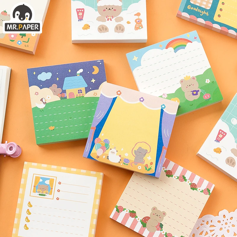 

Mr Paper 8 Designs 100 Pcs/book Cartoon Style Xiong Xiansen's Diary Series Memo Pads Creative Hand Account DIY Decor Loose Leaf