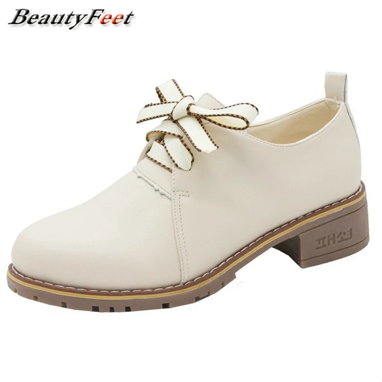 

New Oxford Shoes for Women Shoes Woman Slip on Bow Knot Solid Leather Platform Shoes Round Toe Square Low Heels Casual Shoes