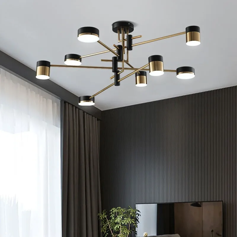 Kobuc-Lámpara de araña nórdica de Metal, luz Led de cabeza 4/6/8, 3 luces, accesorio negro tenue para sala de estar, comedor y dormitorio