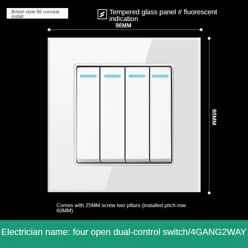 

British 86 13A USB charging electric Lighting Switch White Tempered Glass Panel, Wall panel,Usb Outlet,Glass Switch,Touch Switch