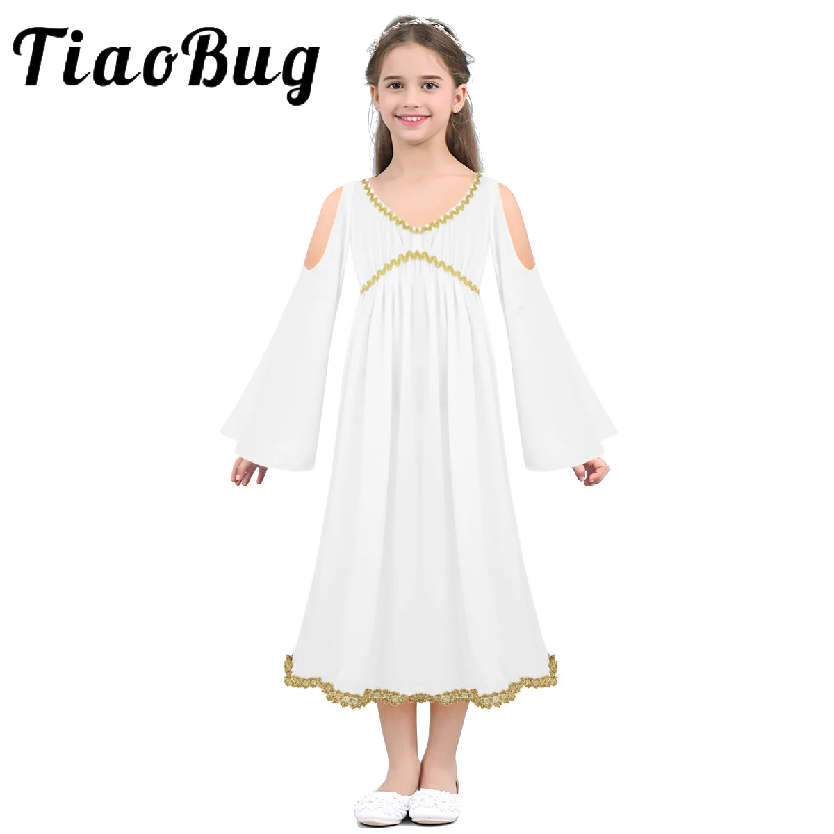 TiaoBug красоты девочка золотой отделкой Аниме принцессы греческой богини халат для