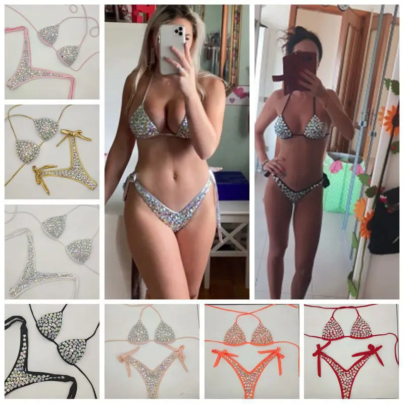 

2021 New Ladies swimwearwomen trajedebano Crystal Diamond Chain Swimsuit Split Multicolor Swimsuit Sexy Two-Piece Bikini