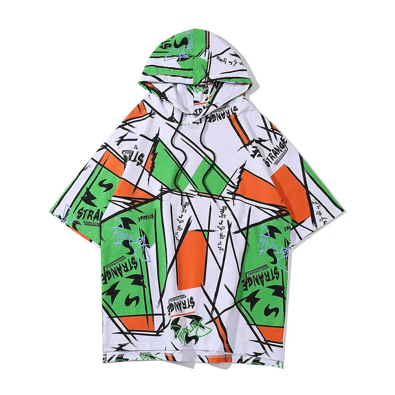 Футболка с капюшоном для молодых мужчин летняя уличная одежда футболка Harajuku |