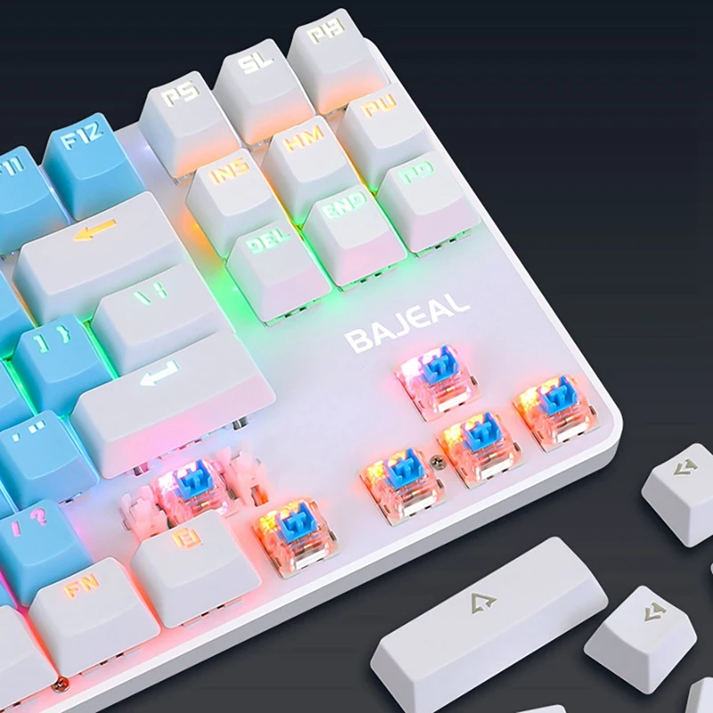 Проводная Механическая USB клавиатура BAJEAL K100 игровая двухцветная 87 клавиш зеленая