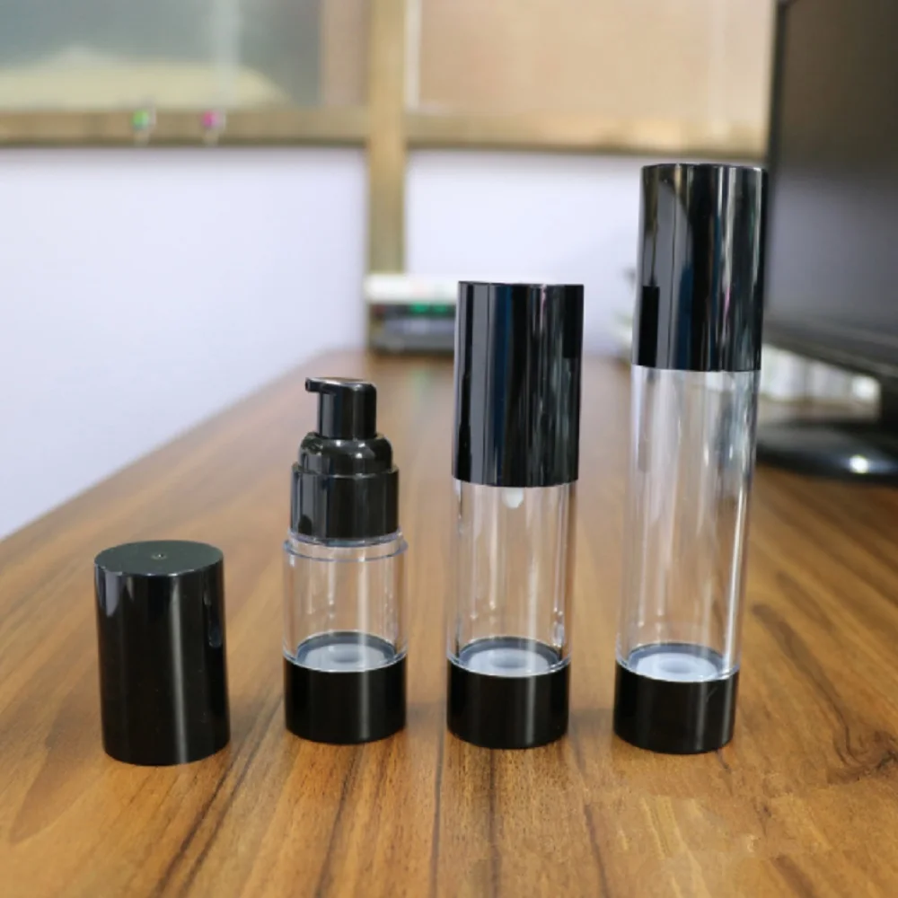 

15-120ml Plastic Vacuum Pump Bottle Black Transparent Airless Bottle Travel Bottling Container Lotion/Spray Black Airless Spray