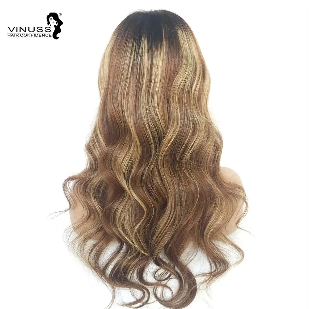 Wave Highlight 13x6 парики из натуральных волос на кружеве Омбре 1B/6# Highlight 27# светлые парики из натуральных волос для женщин - Цвет: Wave Highlight
