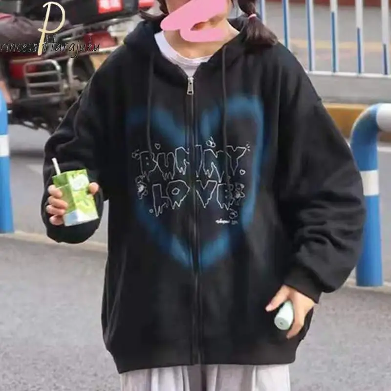 

Black Hoodies Anime Sudaderas Printing Hoodie Pullovers Tops Fashion Print Zipper Unisex Anime 2021 New