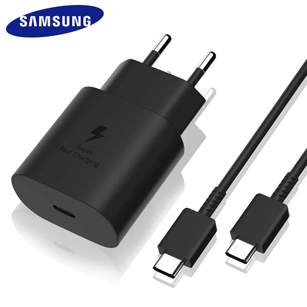 

Samsung S20 Super Charge Original Fast Charger 25W EU Black Wall Charge 3A Type C To Type C Cable Travel Adapter For Galaxy S21+