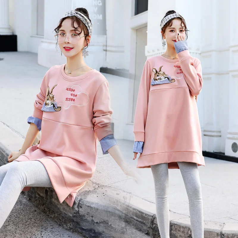 Свитер средней длины для беременных топы с рисунком кролика зимняя одежда