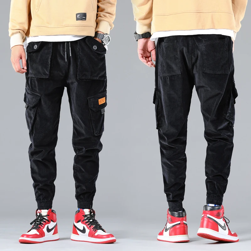 Осенне-зимние винтажные мужские вельветовые брюки карго с несколькими карманами
