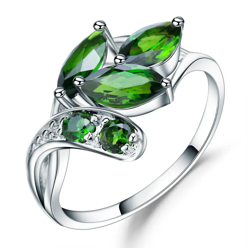 GEM'S балетные 925 пробы форма серебряного листа винтажные кольца 2.15Ct натуральный хром диопсид драгоценный камень кольцо ювелирные украшения для женщин