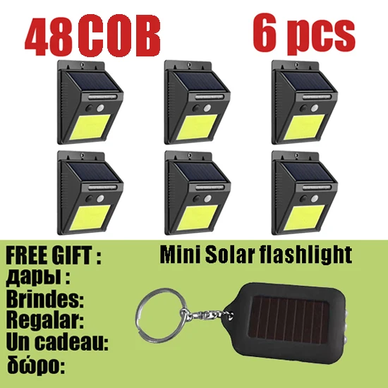 White Light 6pcs A2 солнечные лампы Открытый сад 48COB светодиодный освещение водонепроницаемый PIR датчик движения lanten для дома сад улица Двор Путь - Испускаемый цвет: White Light 6pcs