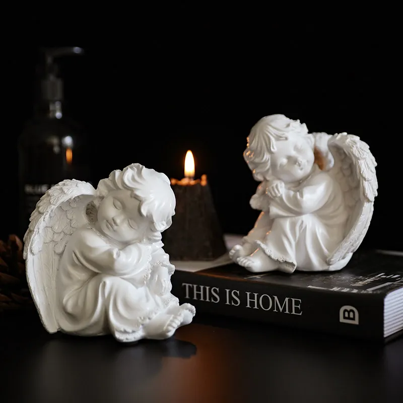 

Nordic Resin Retro Wind Prayer Angel Decoration Home Livingroom Desktop Sculpture Crafts Church Bookcase Cafe Figurines Statue