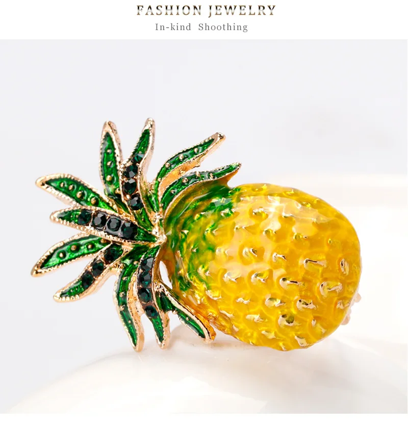 Желтый цвет ананас Фрукты Кристалл Стразы Броши для женщин модное летнее платье
