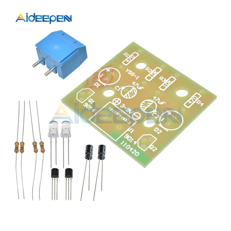 DC 3 V-14 V 5MM Flash Light Blue Светодиодный модуль DIY Kit транзистор 30K сопротивление 22 мкФ электролитические конденсаторы без кабеля Dupont