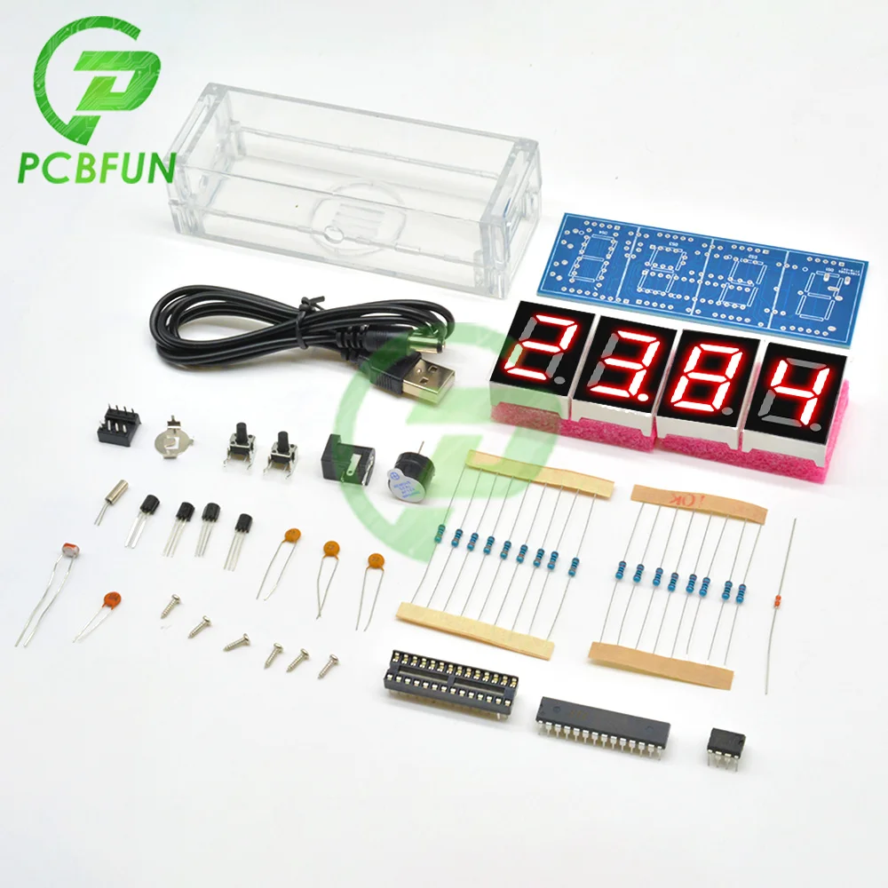 4 Bits Kit DIY LED Digital Electronic Clock with Temperature Thermometer Function Red/Blue/Green/White Display Light | Электронные