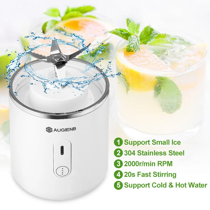 

AUGIENB 500ml Electric Fruit Juicer Glass Mini Portable Handheld Smoothie Maker Blenders Mixer USB Rechargeable for Home Travel