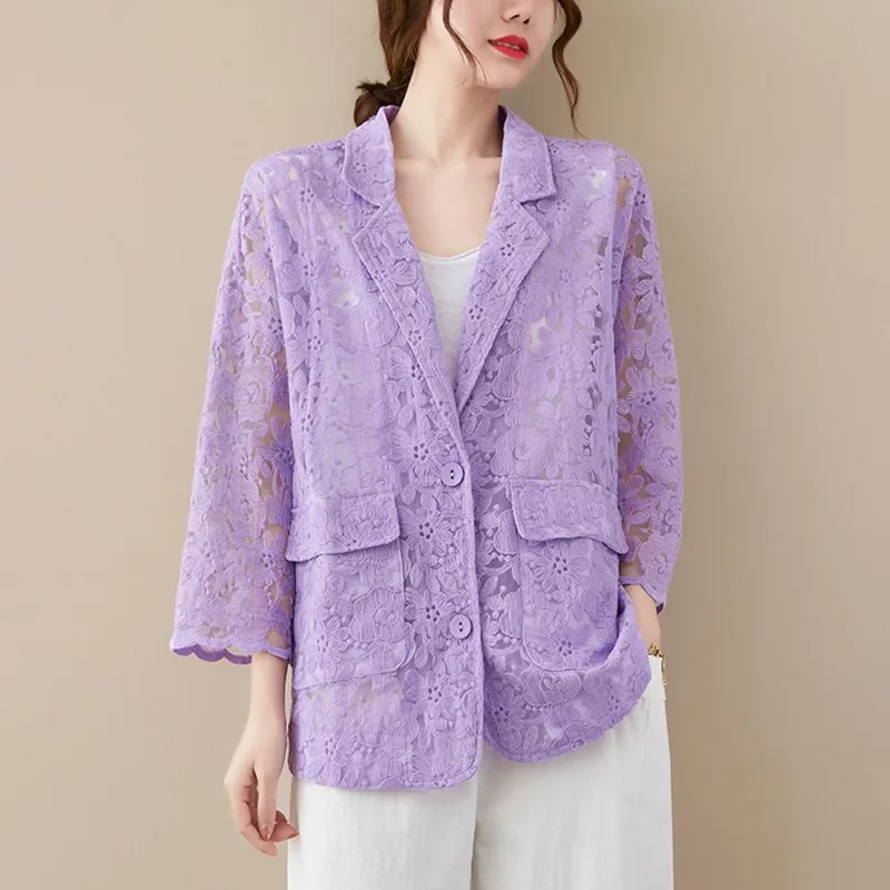 

Женский летний Повседневный Блейзер, пальто, Новое поступление 2021, винтажный стиль, однотонные свободные женские солнцезащитные куртки с в...