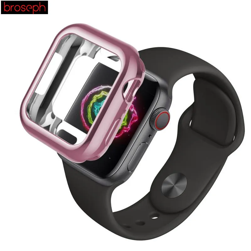 Протектор экрана для Apple Watch 4 band 40 мм 44 мм покрытие из ТПУ защитный корпус чехол рамка для iwatch 4 аксессуары для часов - Цвет: Rose Pink