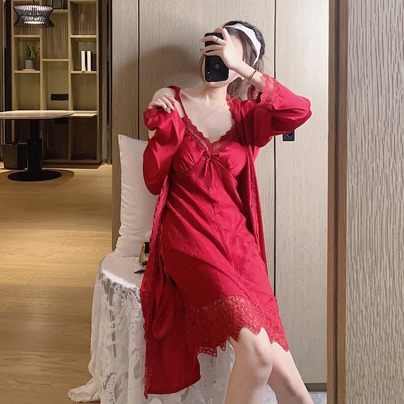 Женское 2 шт. халат комплекты сексуальный костюм топ с лямками как ночной