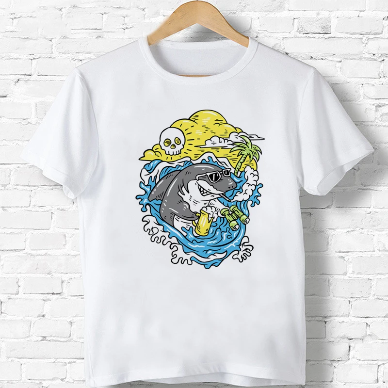 

Забавные летние футболки с принтом акулы, детские летние топы, одежда для маленьких девочек/мальчиков, повседневные игровые Мультяшные фут...