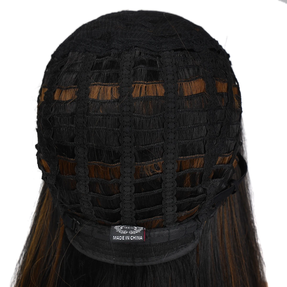 

Long Straight Synthetic Cosplay Daily Wigs for Black White Women Natural Middle Part Wig Ombre light brown Heat Resistant Fiber