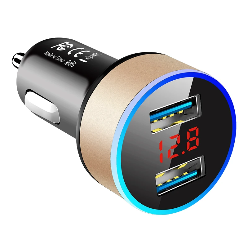 Gold Универсальное автомобильное зарядное устройство с двумя usb-портами 3,1 А, светодиодный дисплей, автомобильное зарядное устройство для мобильного телефона Xiaomi, samsung S8, iPhone 6, 6s, 7, 8 Plus, планшет - Цвет: Gold