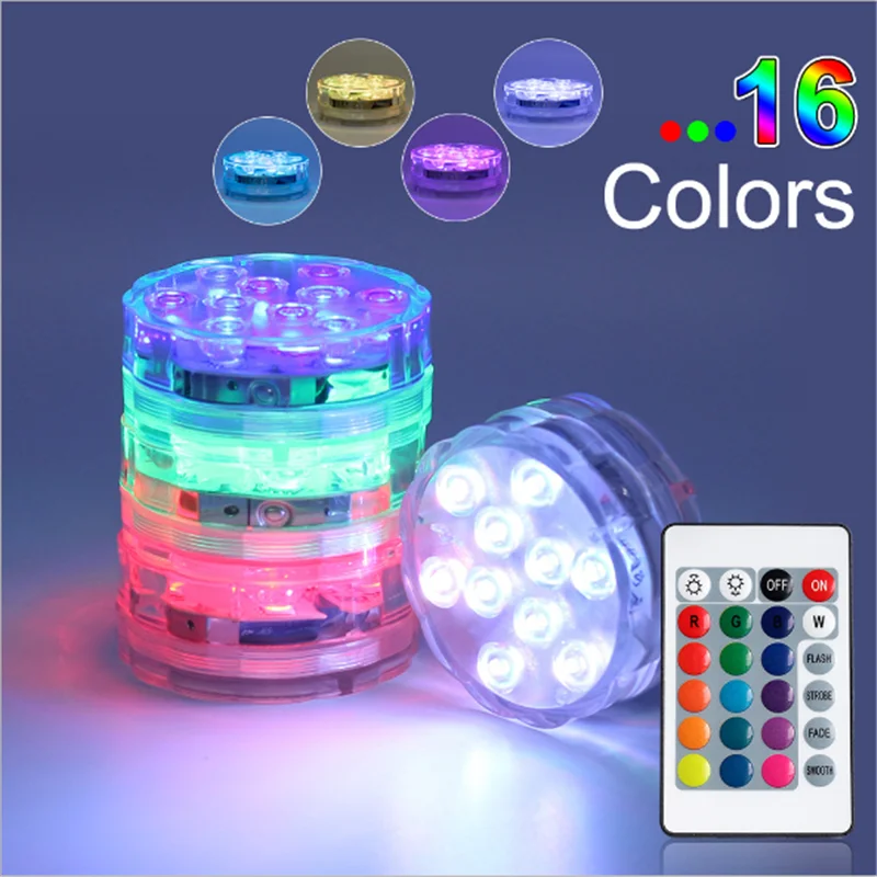 

Battery Operated 10 Leds RGB Led Submersible Light Underwater Night Lamp Garden Swimming Pool Light for Wedding Party Vase Bowl