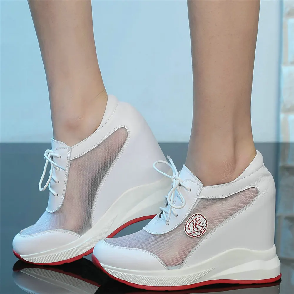 

Summer Wedges High Heel Pumps Shoes Women Lace Up Cow Leather Gladiator Sandals Female Breathable Round Toe Platform Pumps Shoes