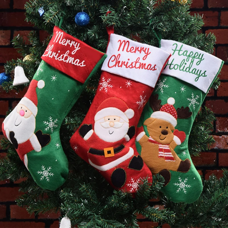 

Нетканые рождественские чулки, сумки для конфет, Санта-Клаус, снеговик, северный олень, Рождественское украшение для дома, Подарочный мешок,...