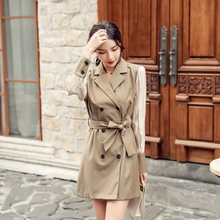 Новое весеннее корейское модное платье с длинными рукавами приталенная юбка