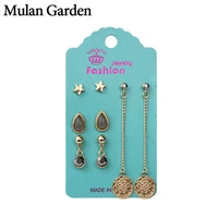 mg new best stainless steel earring set pentagram water drop resin flower pendant stud earring fashion jewelry accessories gift