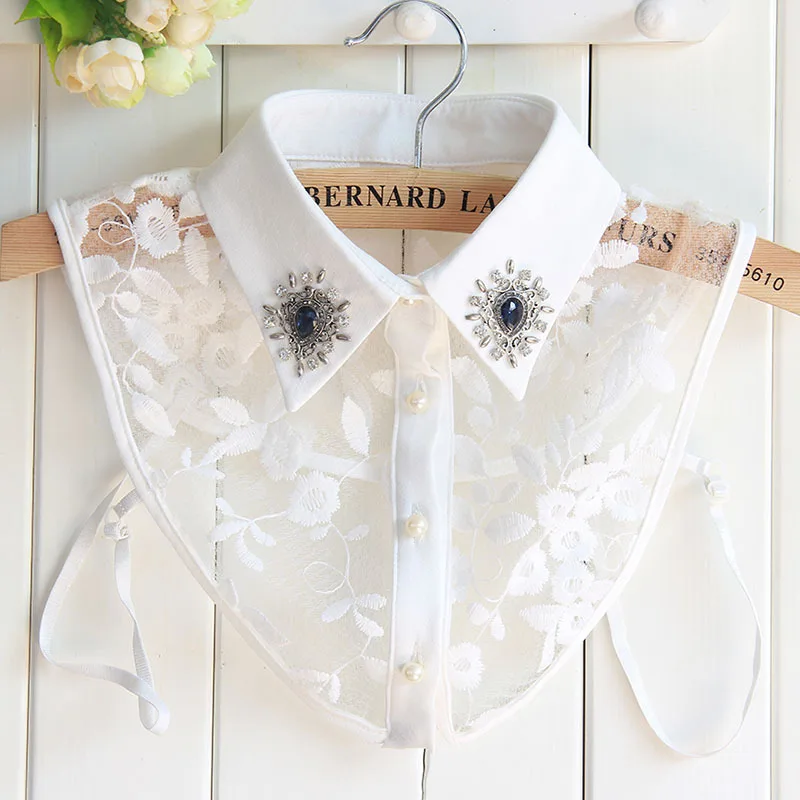 

Sitonjwly вышивка хлопок Ложные воротнички для женщин Removalbe ложный воротник блузка Стразы одежда женский съемный шейный платок