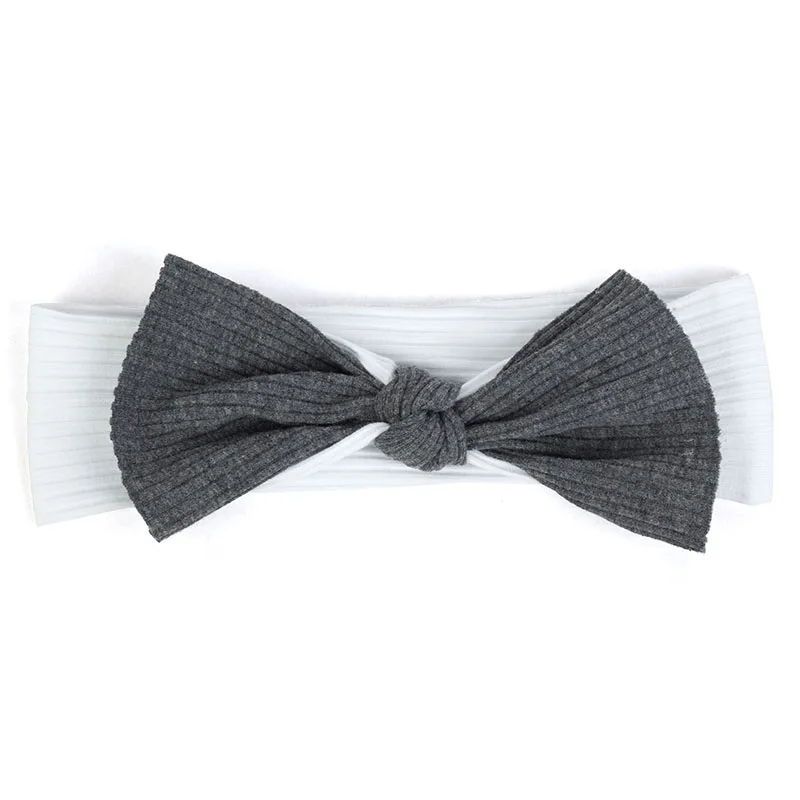 Dark gray White Geebro для новорожденных из хлопка на подкладке для маленьких мальчиков и девочек в рубчик и повязка на голову для детей, подарок для ребенка, мягкая эластичная бантом головной убор-лента для волос аксессуары - Цвет: Dark gray White