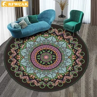 retro mandala ethnic style non slip large area decorative carpet round hotel living room balcony floor mat office coffee table