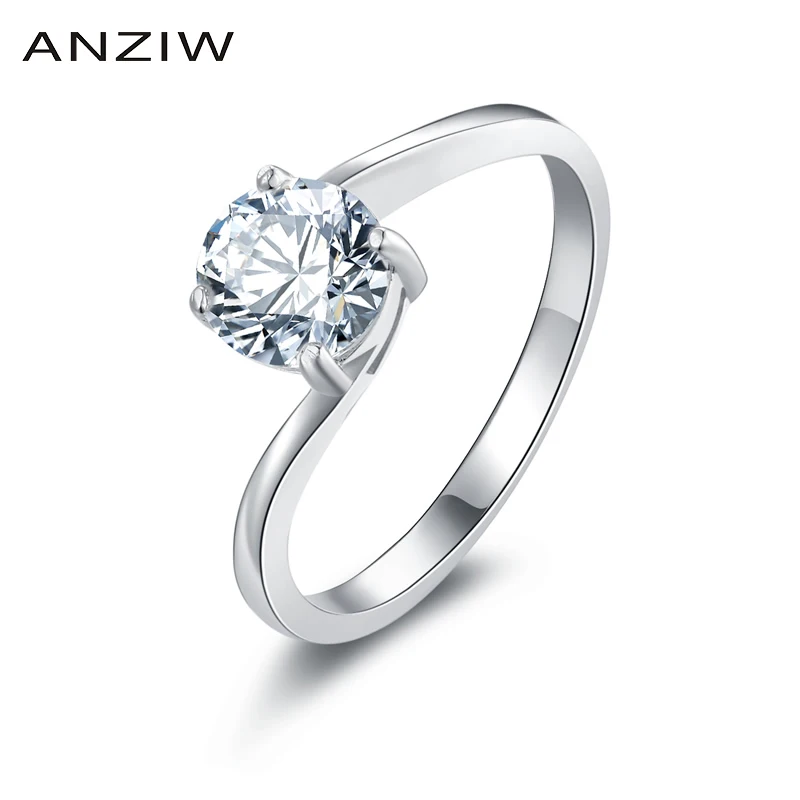 

ANZIW Fashion Round Cut Solitiare Wedding Rings Sterling Silver Engagement Ring for Women Gift anillos de plata 925 de ley mujer