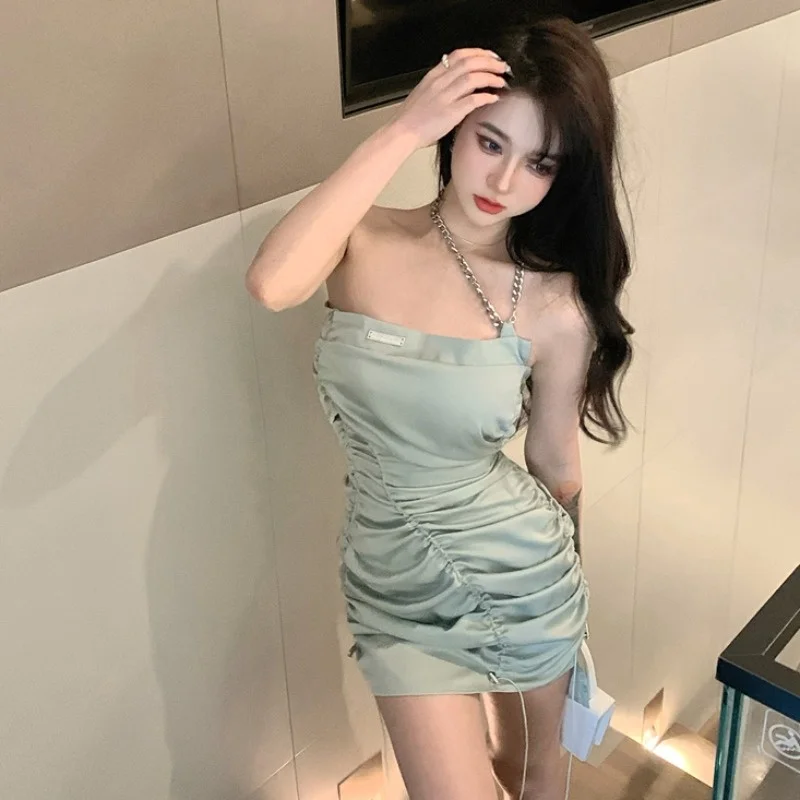 Autumn Bras Pearlescent Shirt Irregular Chain Halter Hip Skirt Two-Piece Set Rac |