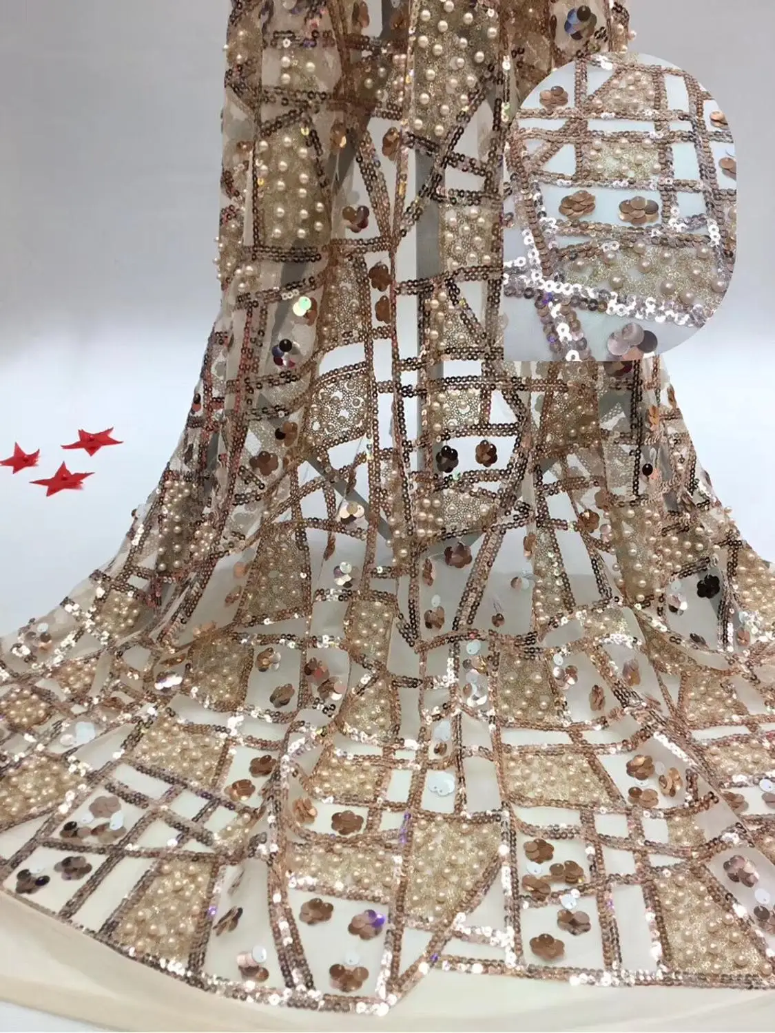 Французская кружевная ткань роскошная сетка из бисера африканская с блестками |