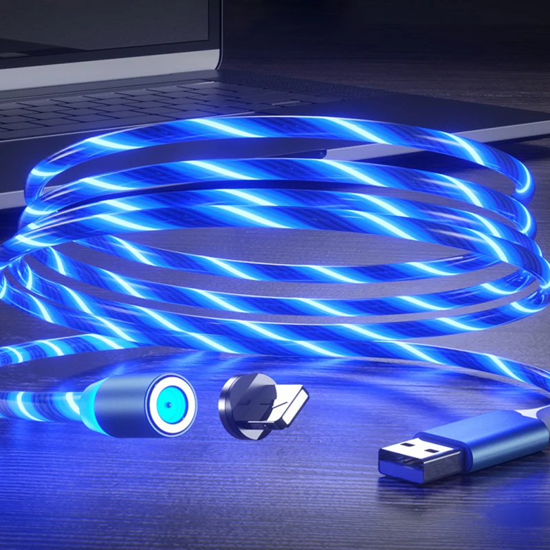 

Beauty Magnetic charging Mobile Phone Cable Flow Luminous Lighting cord charger Wire for Samaung LED Micro USB Type C for iphone