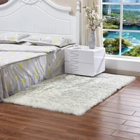 luxury rectangle square long hair solid mat home decor soft artificial wool sheepskin fluffy area rug white fur carpet
