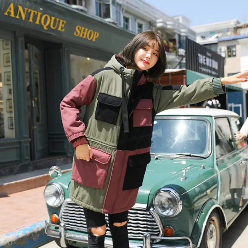 Женские зимние пальто и куртки Johnature длинное лоскутное больших размеров теплая