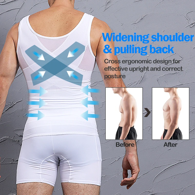 Men Power Net Body Shaper Slimming Vest Chest Waist Trainer Compression Shirt Tight Undershirt to Hide Tank Top