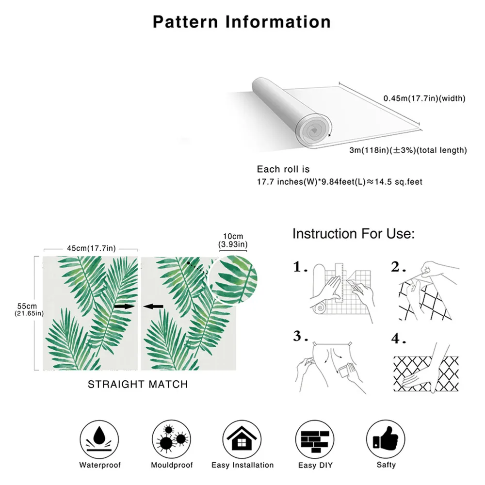 

Vinyl Self Adhesive Contact Paper Tropical Palm Peel and Stick Wallpaper Removable Green White walpaper For Kidroom Home Decor