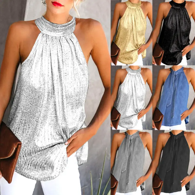 Женский Летний жилет без рукавов с лямкой на шее Женская туника свободные топы